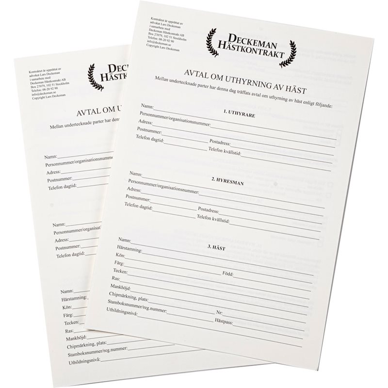 Product Image for Avtal  - uthyrning av häst