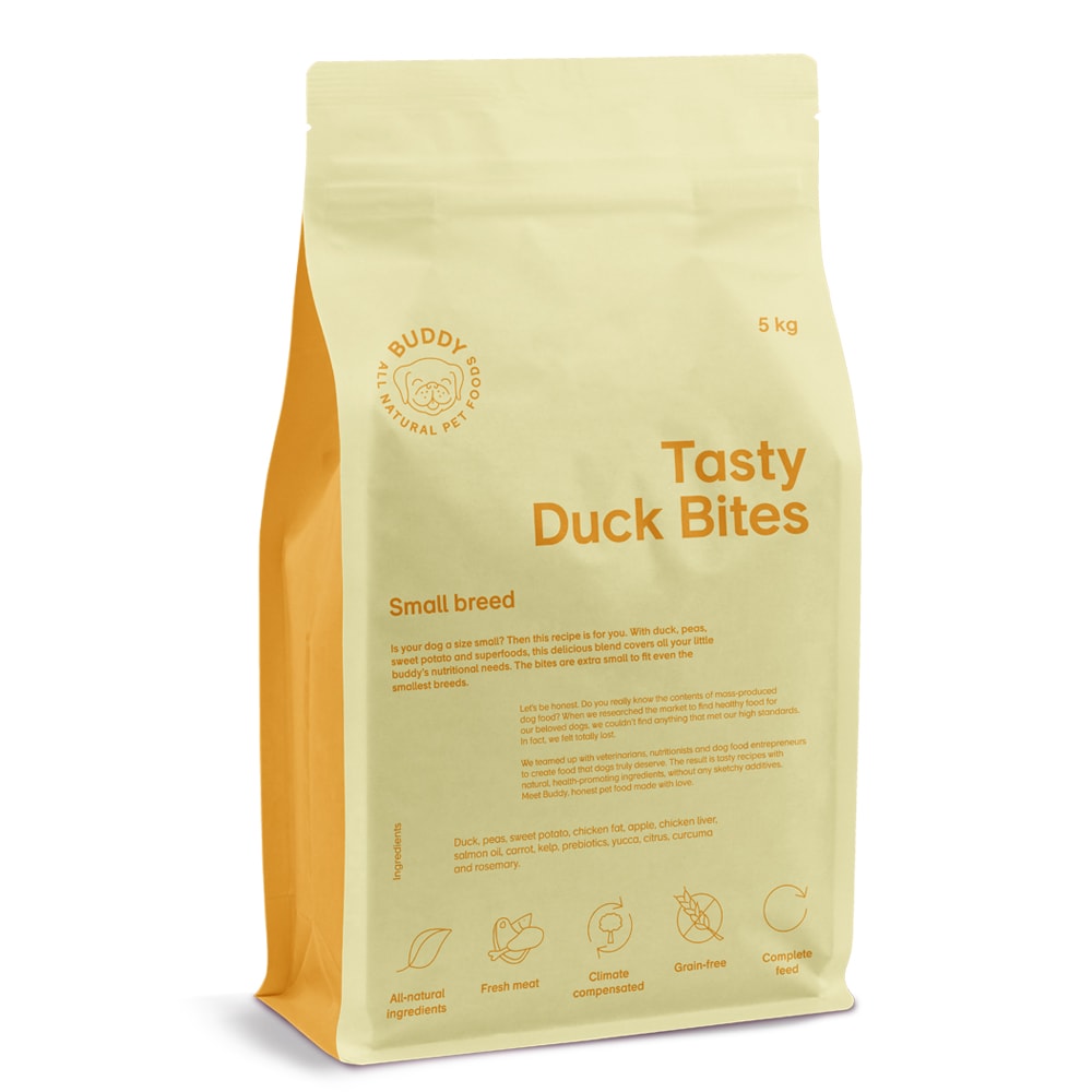 Hundfoder 5 kg Tasty Duck Bites BUDDY